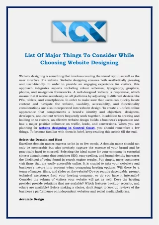 List Of Major Things To Consider While Choosing Website Designing