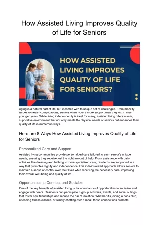 How Assisted Living Improves Quality of Life for Seniors