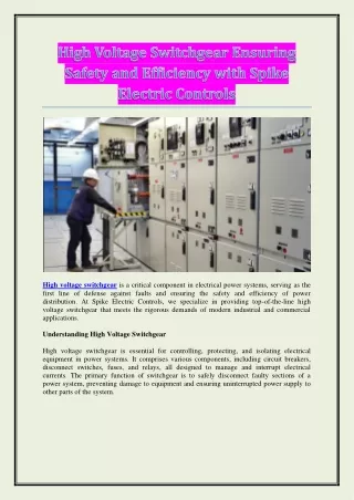 High Voltage Switchgear: Ensuring Safety and Efficiency with Spike Electric Cont