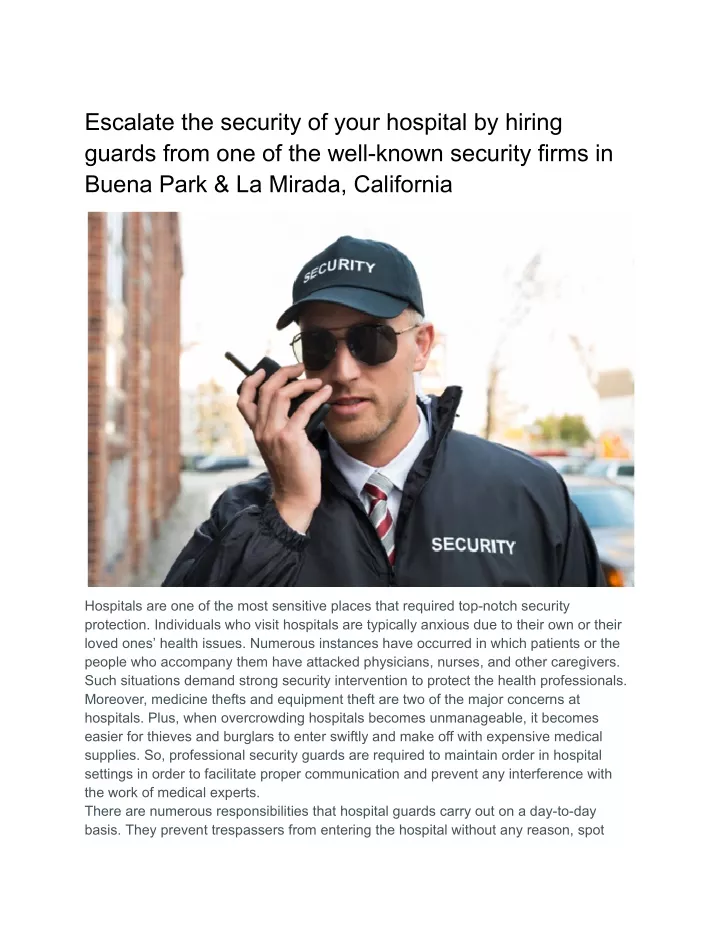 escalate the security of your hospital by hiring