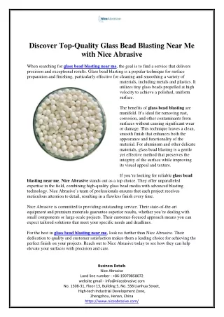 Discover Top-Quality Glass Bead Blasting Near Me with Nice Abrasive