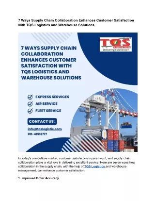 7 Ways Supply Chain Collaboration Enhances Customer Satisfaction with TQS Logistics and Warehouse Solutions