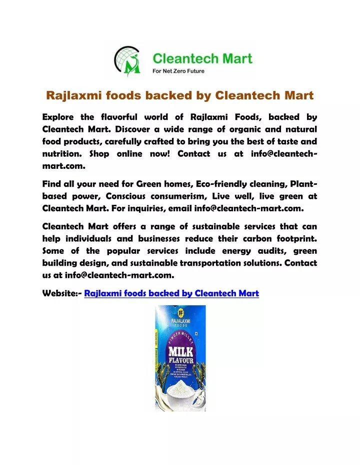 rajlaxmi foods backed by cleantech mart