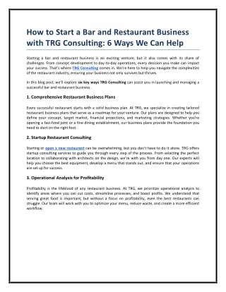 How to Start a Bar and Restaurant Business with TRG Consulting