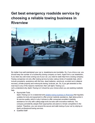 Get best emergency roadside service by choosing a reliable towing business in Riverview