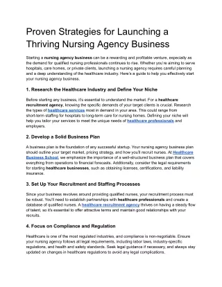 Proven Strategies for Launching a Thriving Nursing Agency Business