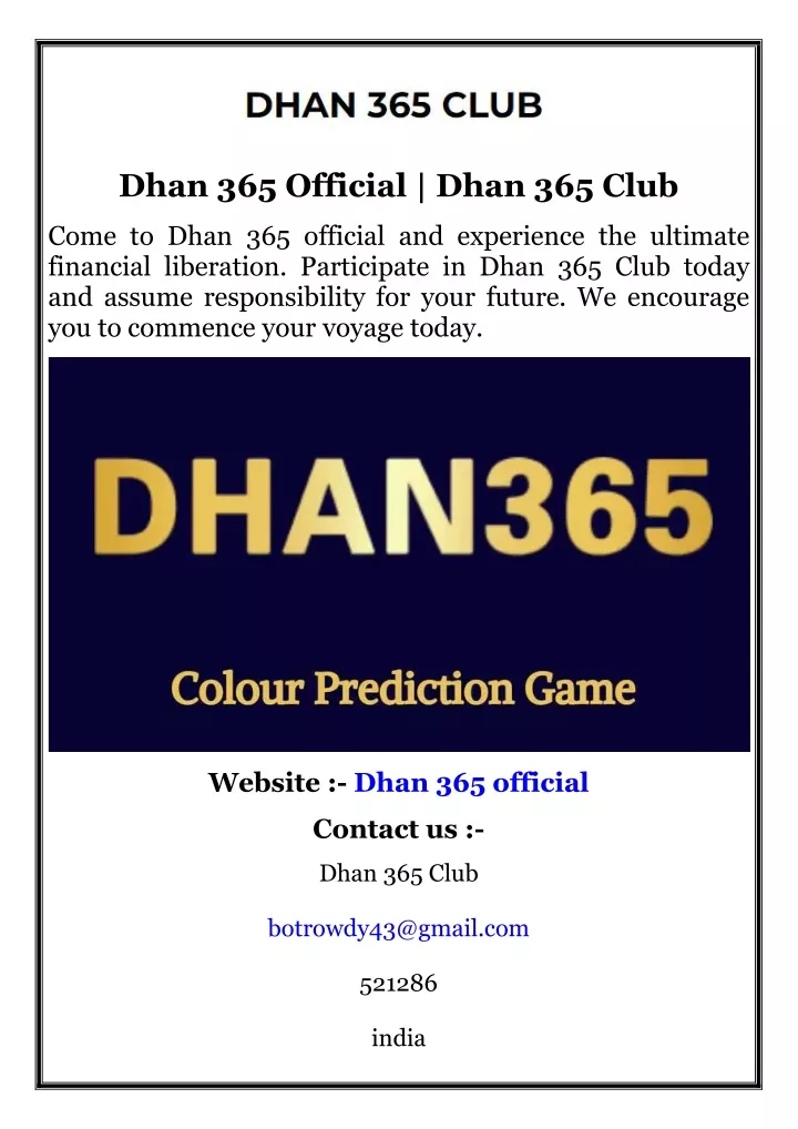 dhan 365 official dhan 365 club