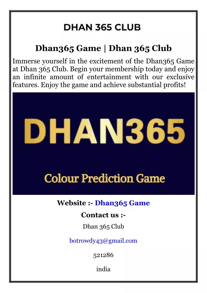 dhan365 game dhan 365 club