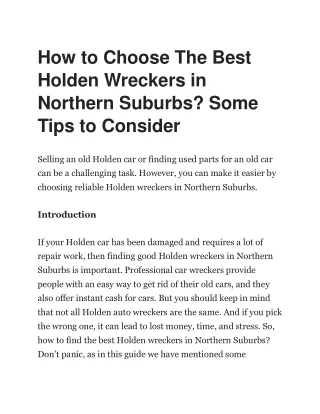 How to Choose The Best Holden Wreckers in Northern Suburbs Some Tips to Consider
