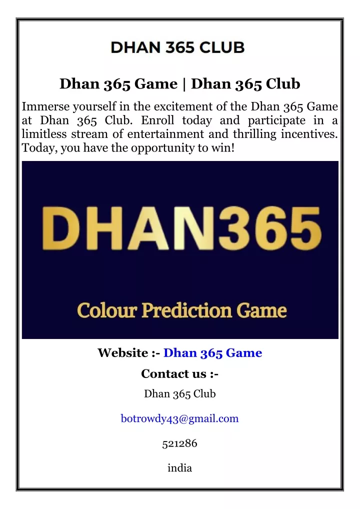 dhan 365 game dhan 365 club