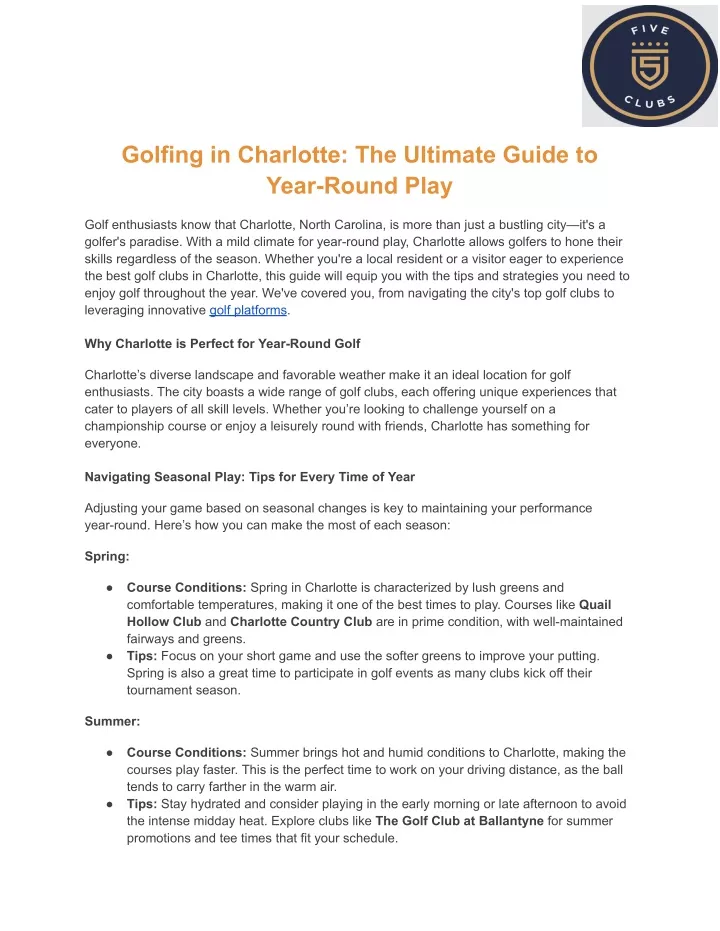 golfing in charlotte the ultimate guide to year