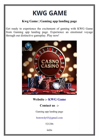 kwg game gaming app landing page