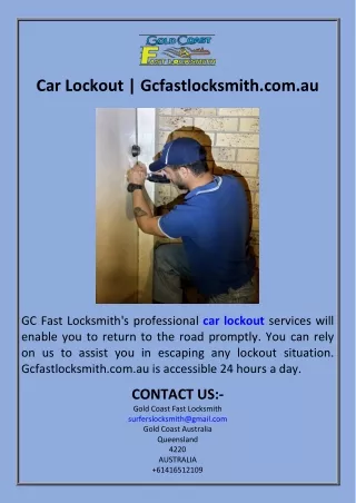 Car Lockout Gcfastlocksmith.com.au