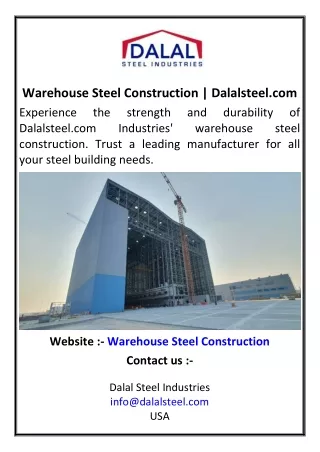 Warehouse Steel Construction | Dalalsteel.com