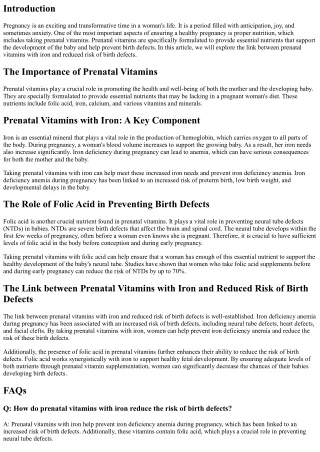 The Link between Prenatal Vitamins with Iron and Reduced Risk of Birth Defects