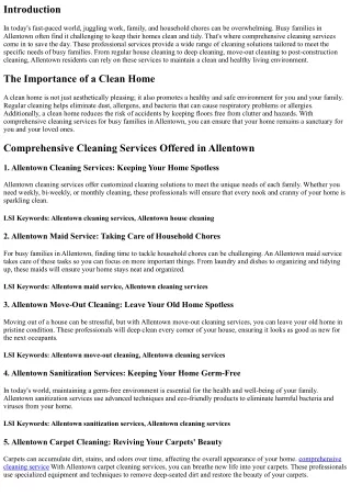 Comprehensive Cleaning Services for Busy Families in Allentown