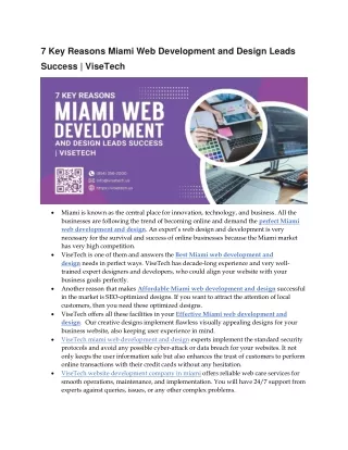 7 key reasons miami web development and design