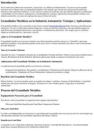 **Granallados Metálicos en la Industria Automotriz: Ventajas y Aplicaciones**