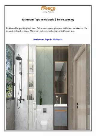 Bathroom Taps In Malaysia  Felice.com.my