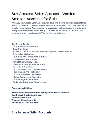Buy Amazon Seller Account - Verified Amazon Accounts for Sale