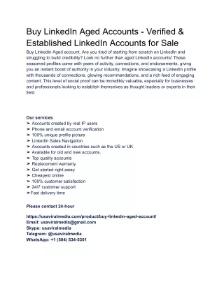 Buy LinkedIn Aged Accounts - Verified & Established LinkedIn Accounts for Sale