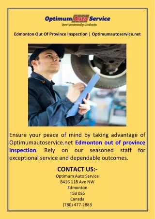 Edmonton Out Of Province Inspection  Optimumautoservice.net