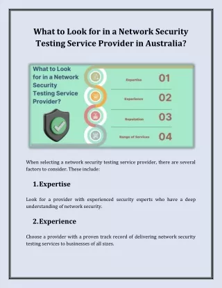 What to Look for in a Network Security Testing Service Provider in Australia?