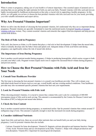 How to Choose the Best Prenatal Vitamins with Folic Acid and Iron for Your Needs
