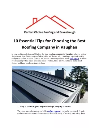 10 Essential Tips for Choosing the Best Roofing Company in Vaughan