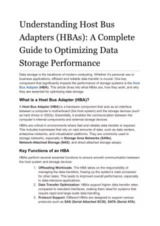 Understanding Host Bus Adapters (HBAs)_ A Complete Guide to Optimizing Data Storage Performance