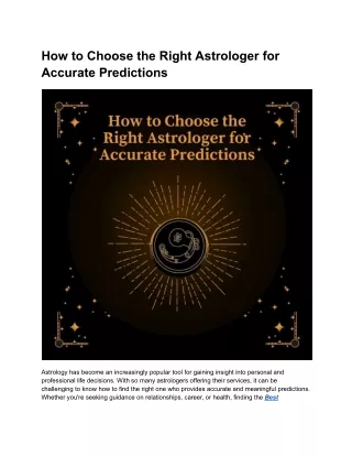 How to Choose the Right Astrologer for Accurate Predictions