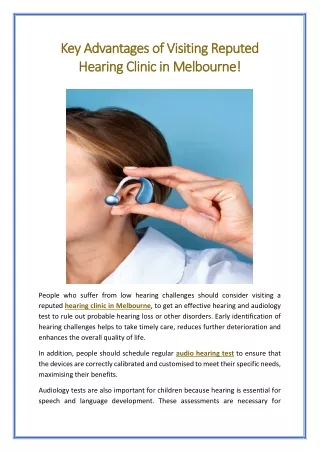 Key Advantages of Visiting Reputed Hearing Clinic in Melbourne