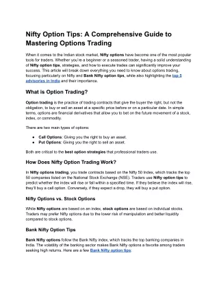 nifty option tips a comprehensive guide