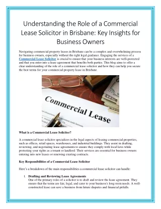 Understanding the Role of a Commercial Lease Solicitor in Brisbane Key Insights for Business Owners