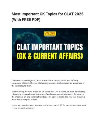 Most Important GK Topics for CLAT 2025 (With FREE PDF)
