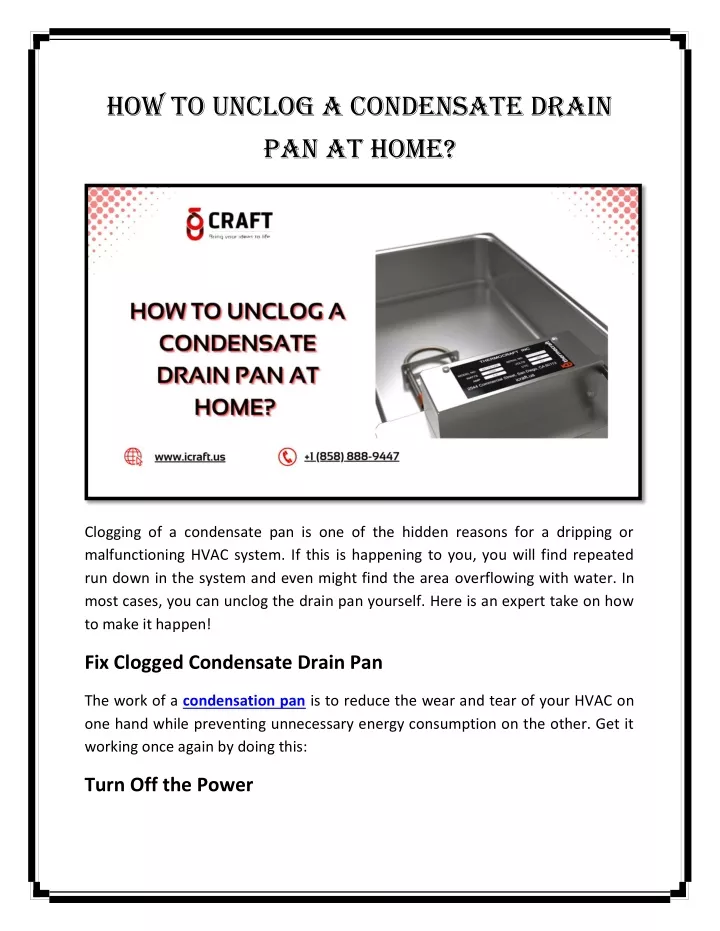 how to unclog a condensate drain pan at home