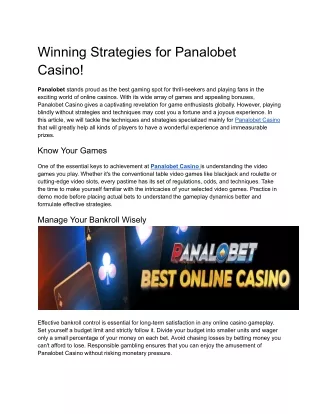 Winning Strategies for Panalobet Casino