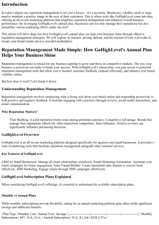 Reputation Management Made Simple: How GoHighLevel's Annual Plan Helps Your Busi