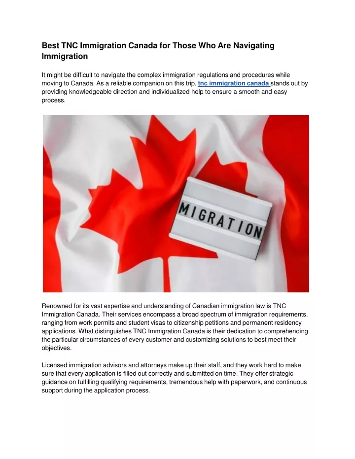 best tnc immigration canada for those