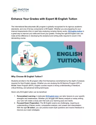 Enhance Your Grades with Expert IB English Tuition