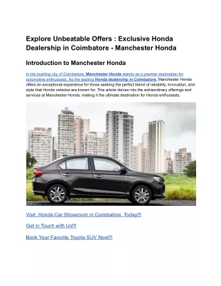 Explore Unbeatable Offers_ Leading Honda Dealership in Coimbatore – Manchester Honda