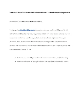 Craft Your Unique CBD Brand with Our Expert White Label and Dropshipping Service