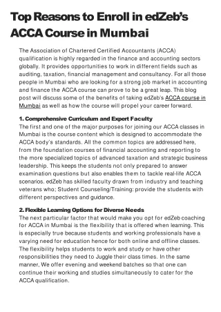 Top Reasons to Enroll in edZeb’s ACCA Course in Mumbai