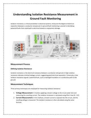 Understanding Isolation Resistance Measurement in Ground Fault Monitoring