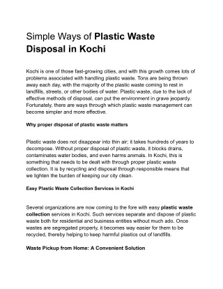 Simple Ways of Plastic Waste Disposal in Kochi