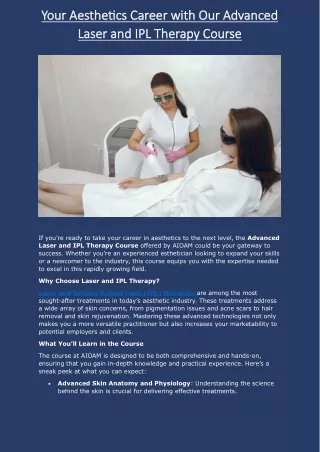 Your Aesthetics Career with Our Advanced Laser and IPL Therapy Course | AIOAM