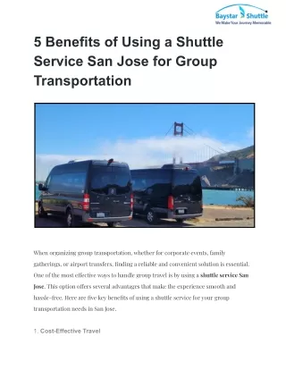 5 Benefits of Using a Shuttle Service San Jose for Group Transportation