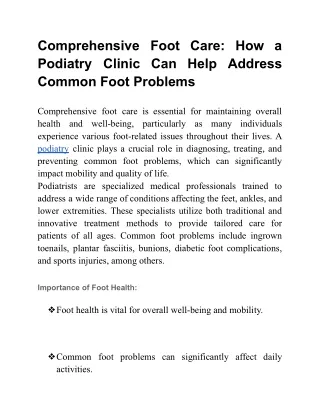 Comprehensive Foot Care_ How a Podiatry Clinic Can Help Address Common Foot Problems