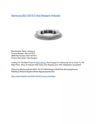 Samsung 6021-001573 Nut-Hexagon Hnkparts