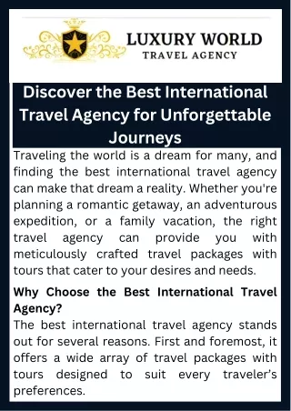 Discover the Best International Travel Agency for Unforgettable Journeys